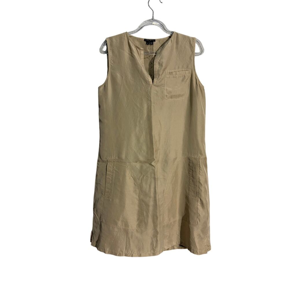 Theory Silk Champagne Gold Mini Dress SLeeveless Pockets Boho Lagenlook 8